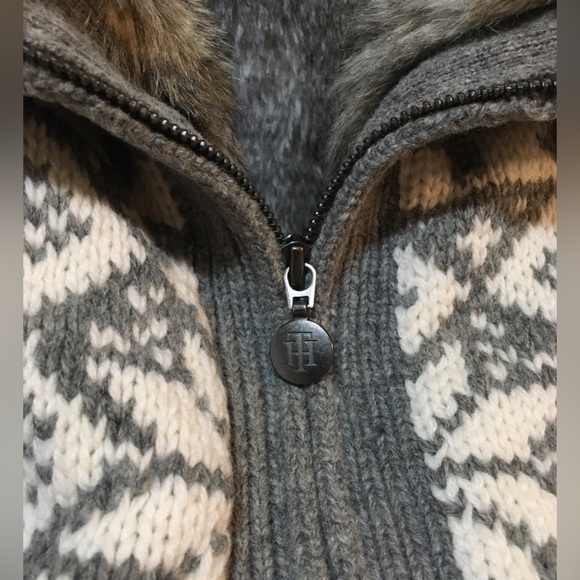Tommy Hilfiger - Wool Blend Faux Fur Lined Knit Cardigan Fair Isle Print - M - Picture 6 of 11